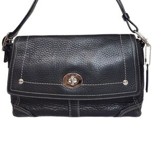 Coach Hamilton Black Leather Shoulder Bag with Turnlock Closure